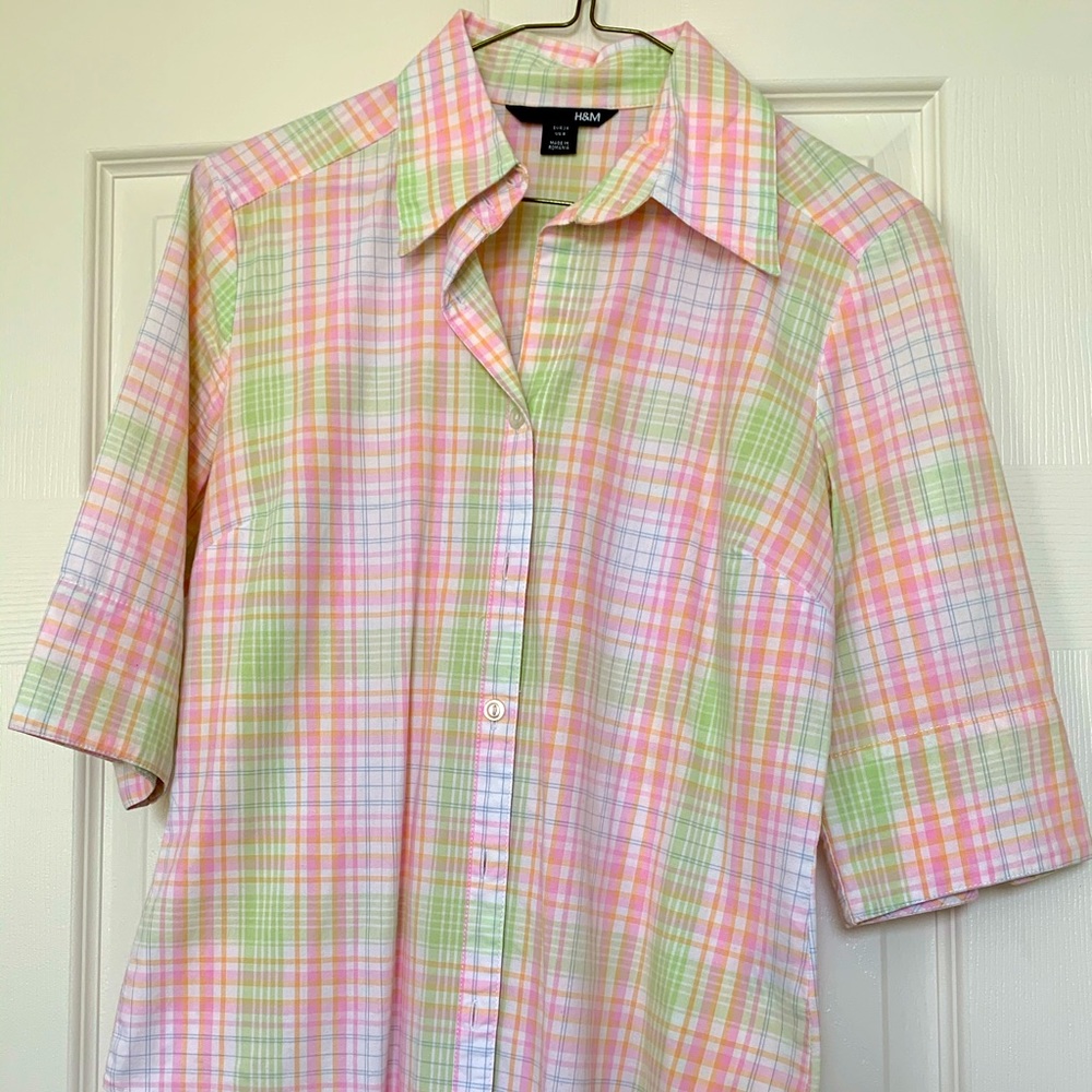 H&M Pastel Plaid Button Down Top - US 8